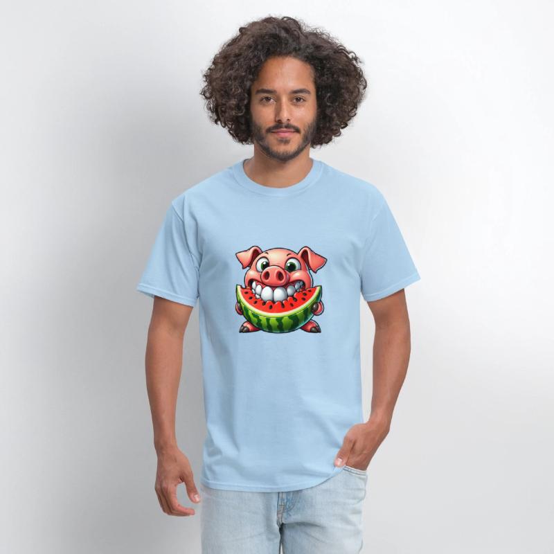 Whimsical pig with watermelon joy and grin