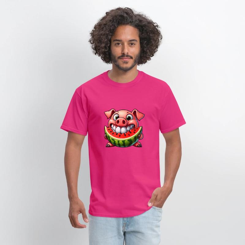 Whimsical pig with watermelon joy and grin