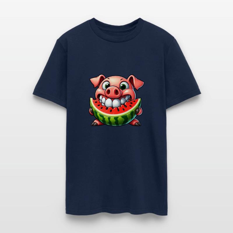 Whimsical pig with watermelon joy and grin