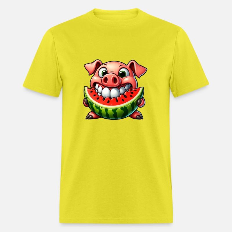 Whimsical pig with watermelon joy and grin
