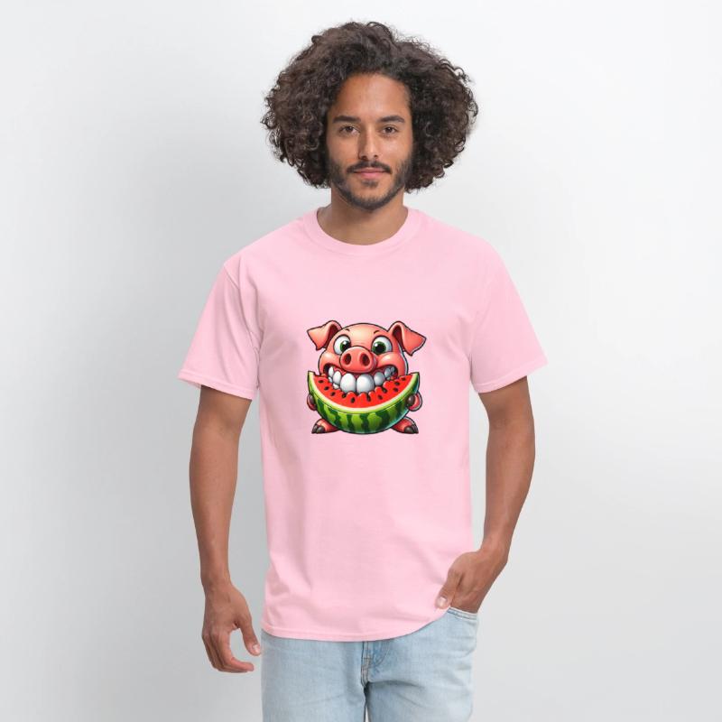 Whimsical pig with watermelon joy and grin