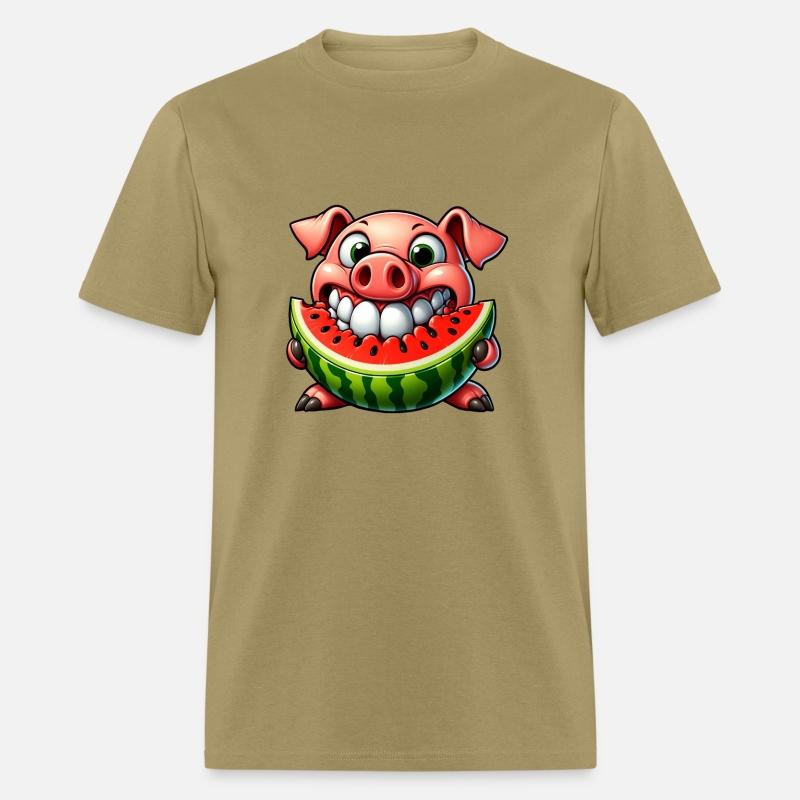 Whimsical pig with watermelon joy and grin