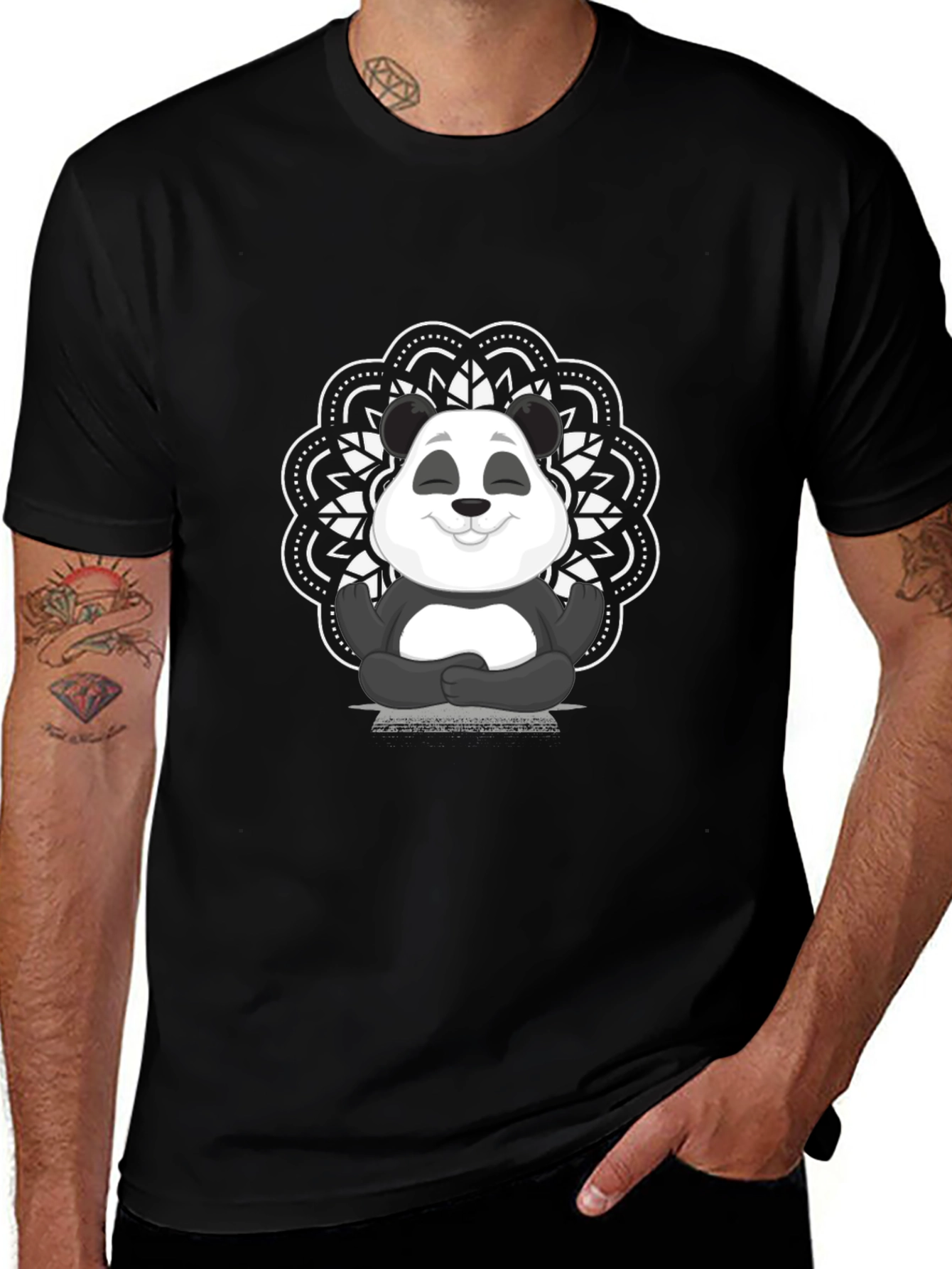 Yoga Panda Mandala T-Shirt - Meditating Zen Bear