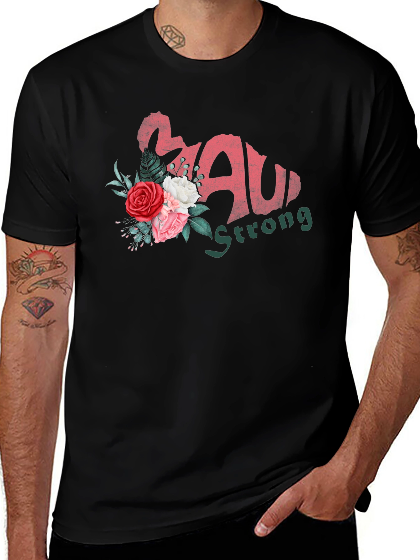 Maui Strong Floral Black T-Shirt