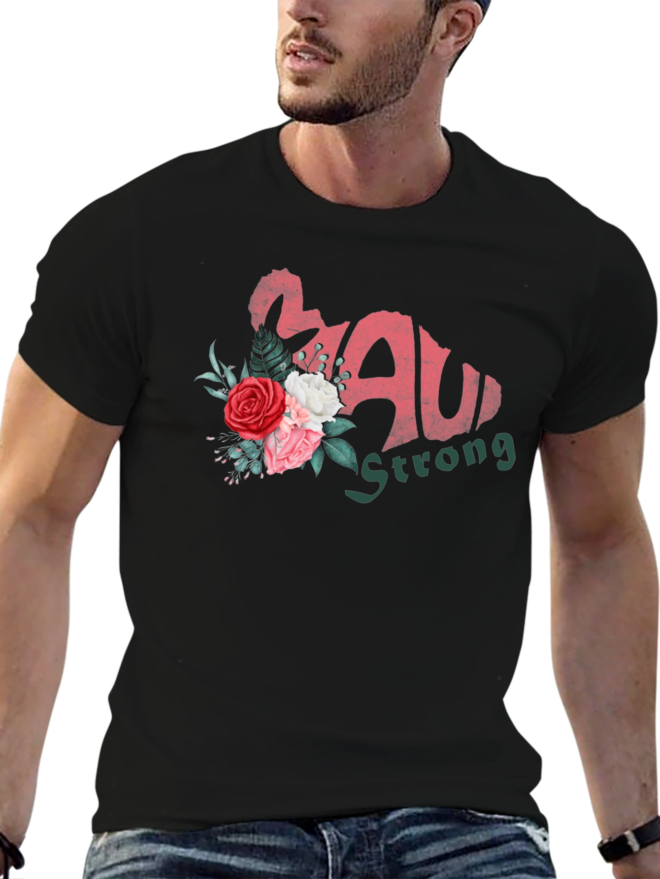 Maui Strong Floral Black T-Shirt