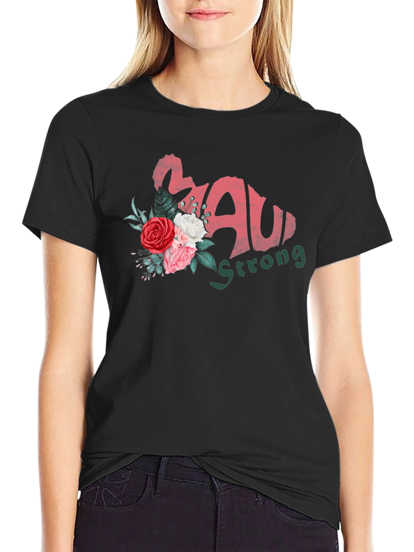 Maui Strong Floral Black T-Shirt