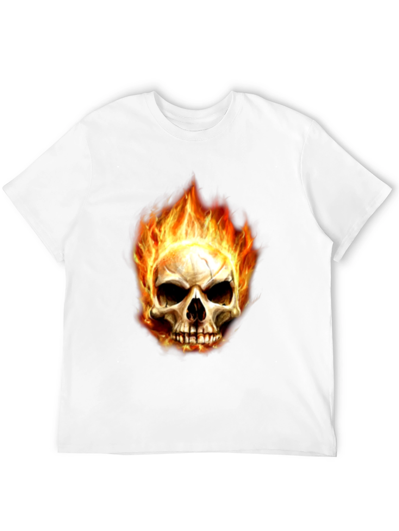 Mens Black Skull Fire Graphic T-Shirt