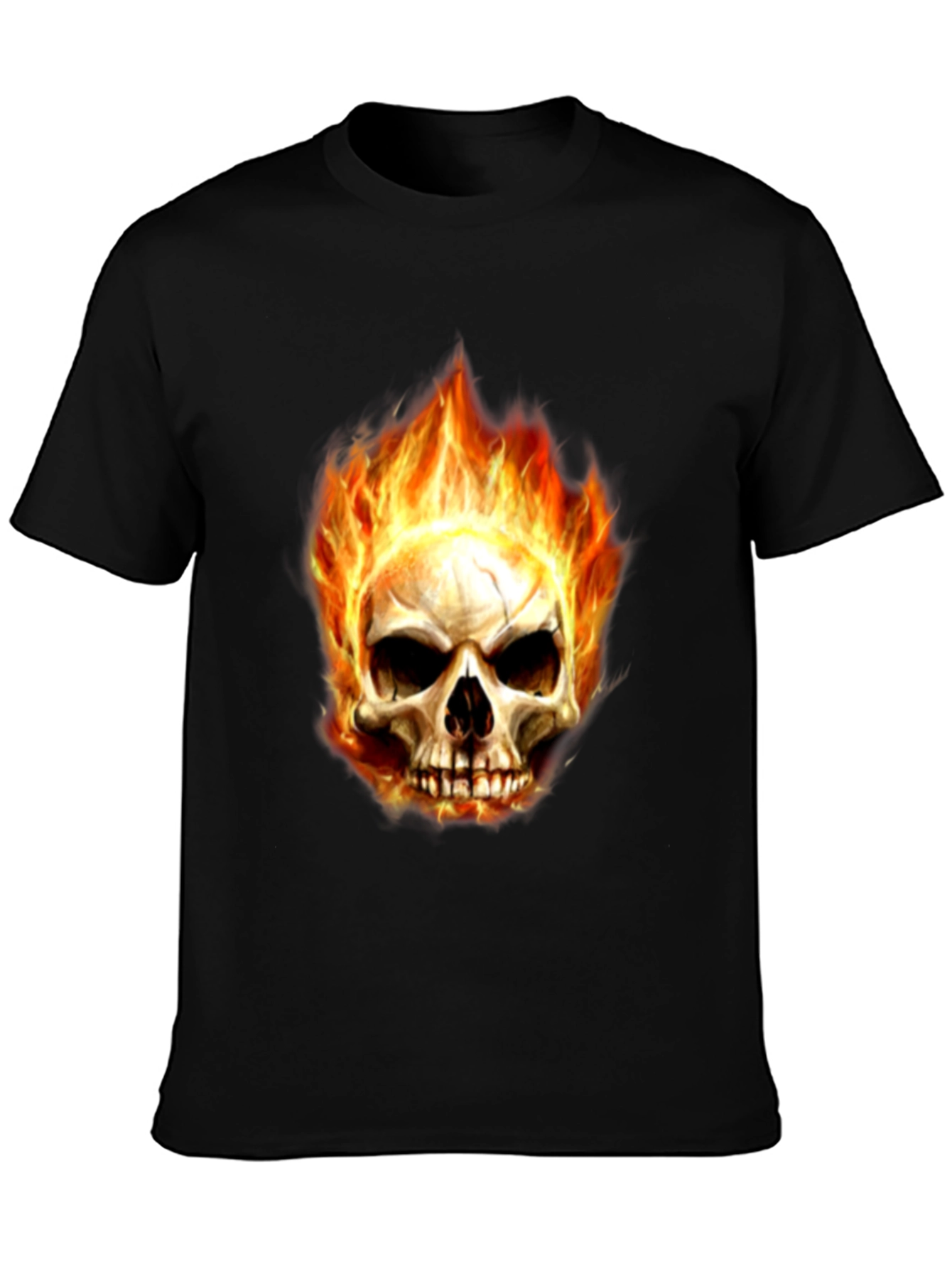 Mens Black Skull Fire Graphic T-Shirt