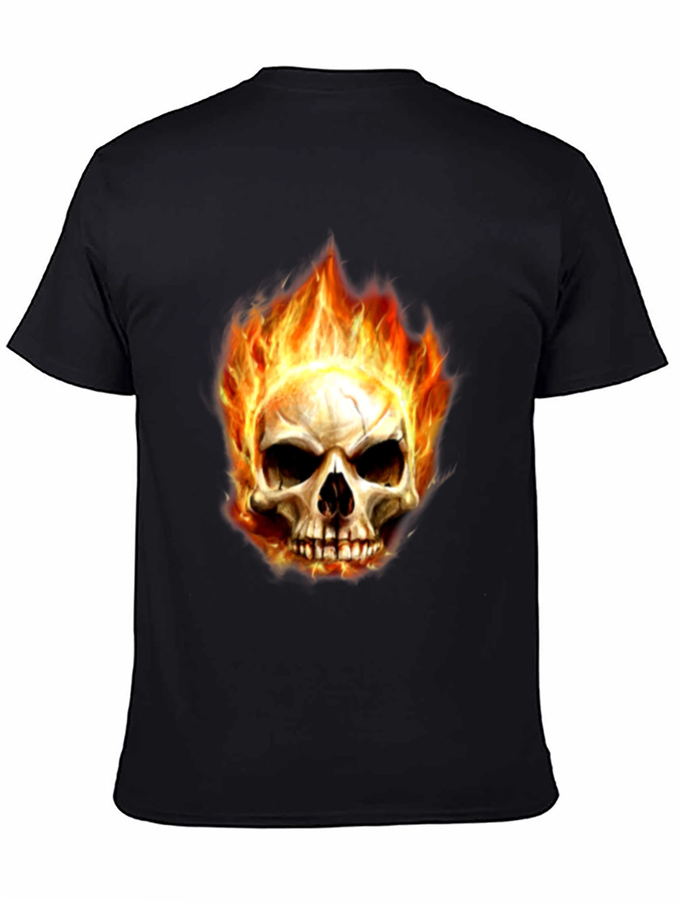 Mens Black Skull Fire Graphic T-Shirt