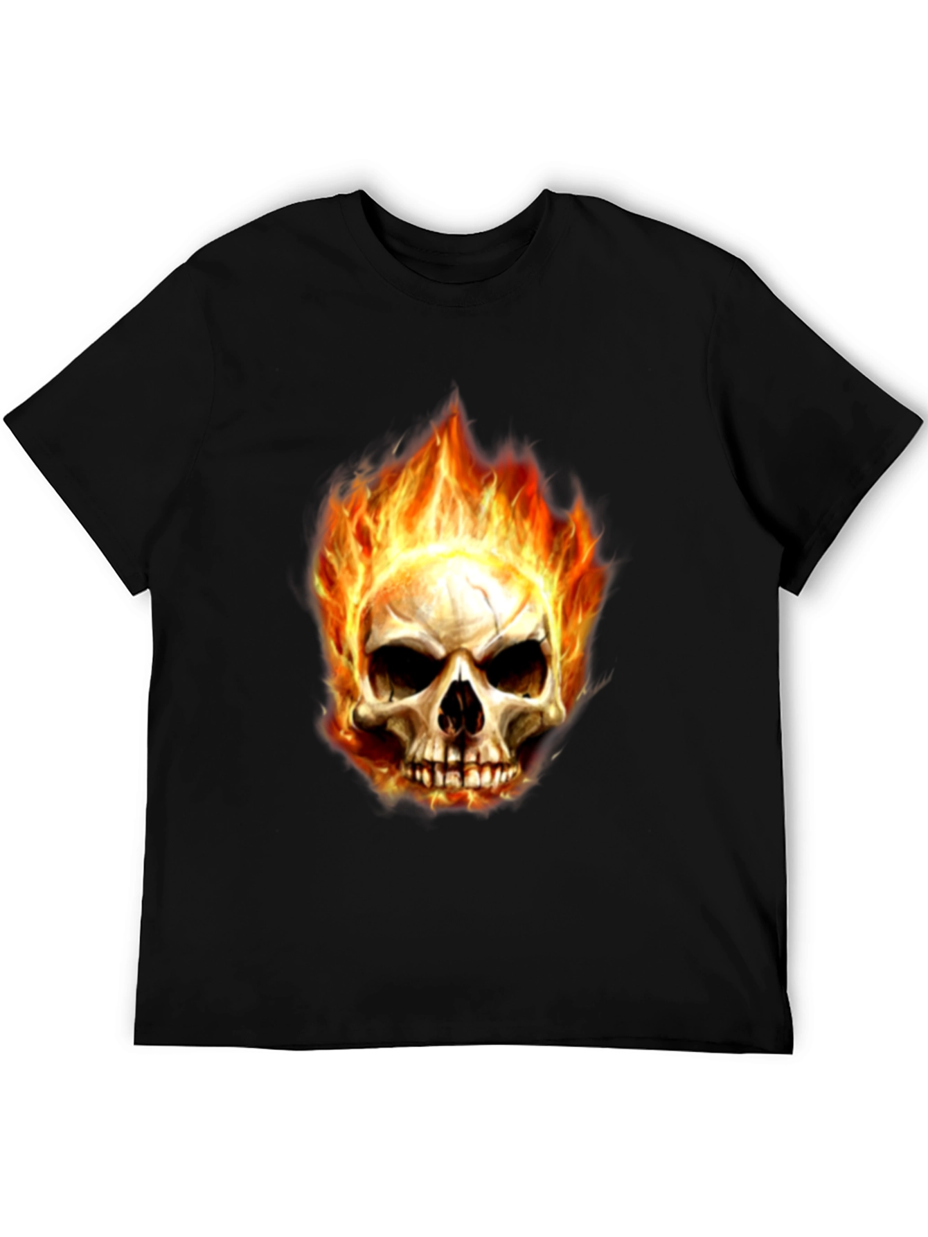 Mens Black Skull Fire Graphic T-Shirt