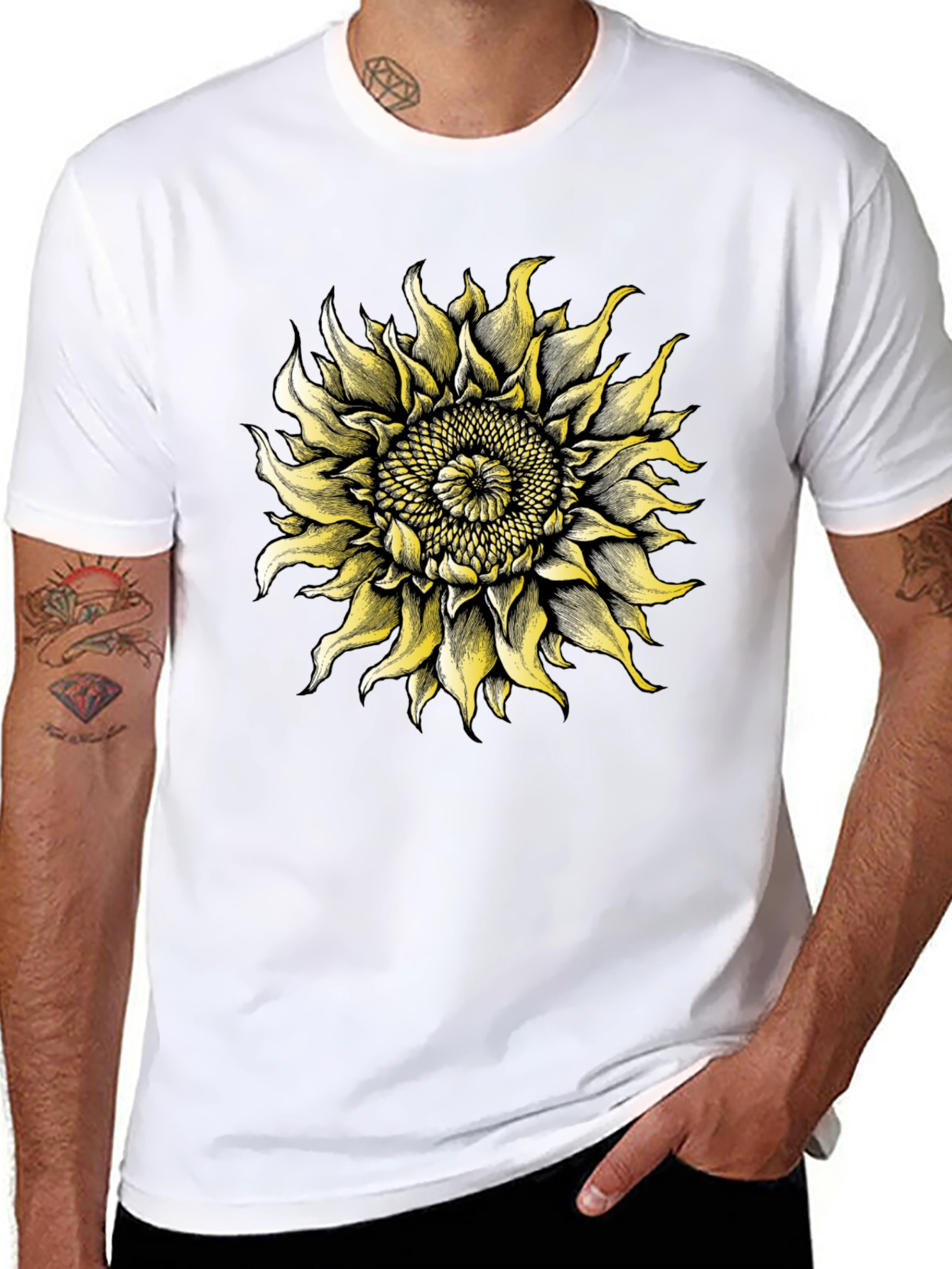 Sunflower Graphic Tee - Black Cotton T-Shirt