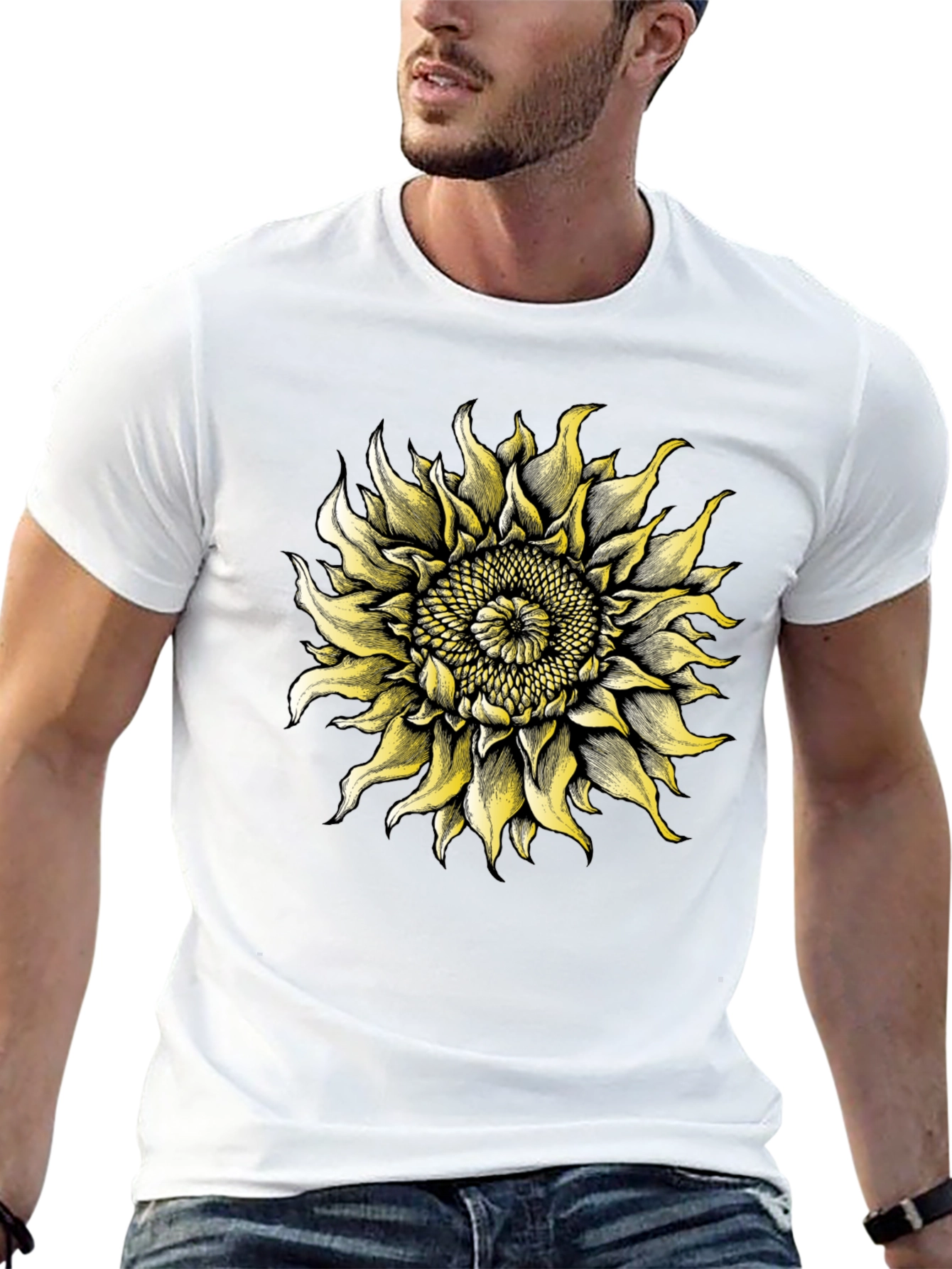 Sunflower Graphic Tee - Black Cotton T-Shirt