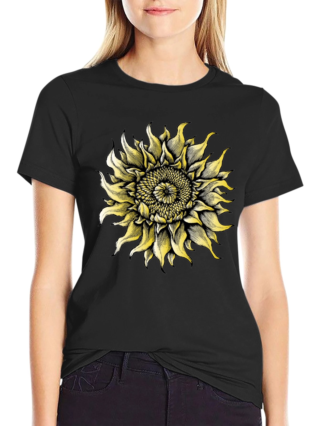Sunflower Graphic Tee - Black Cotton T-Shirt