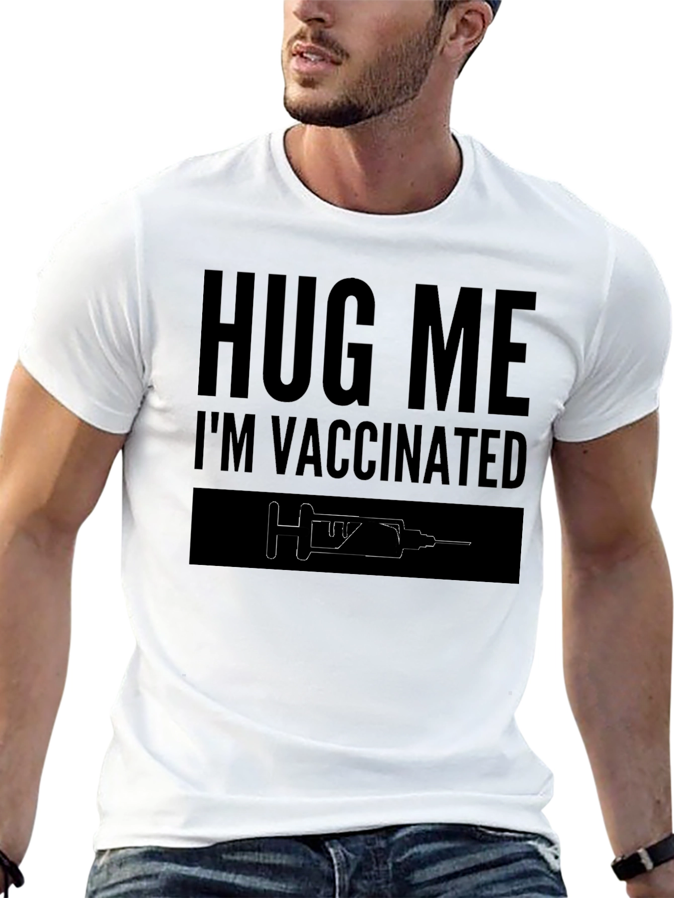 Hug Me Im Vaccinated T-Shirt - Black Cotton Tee
