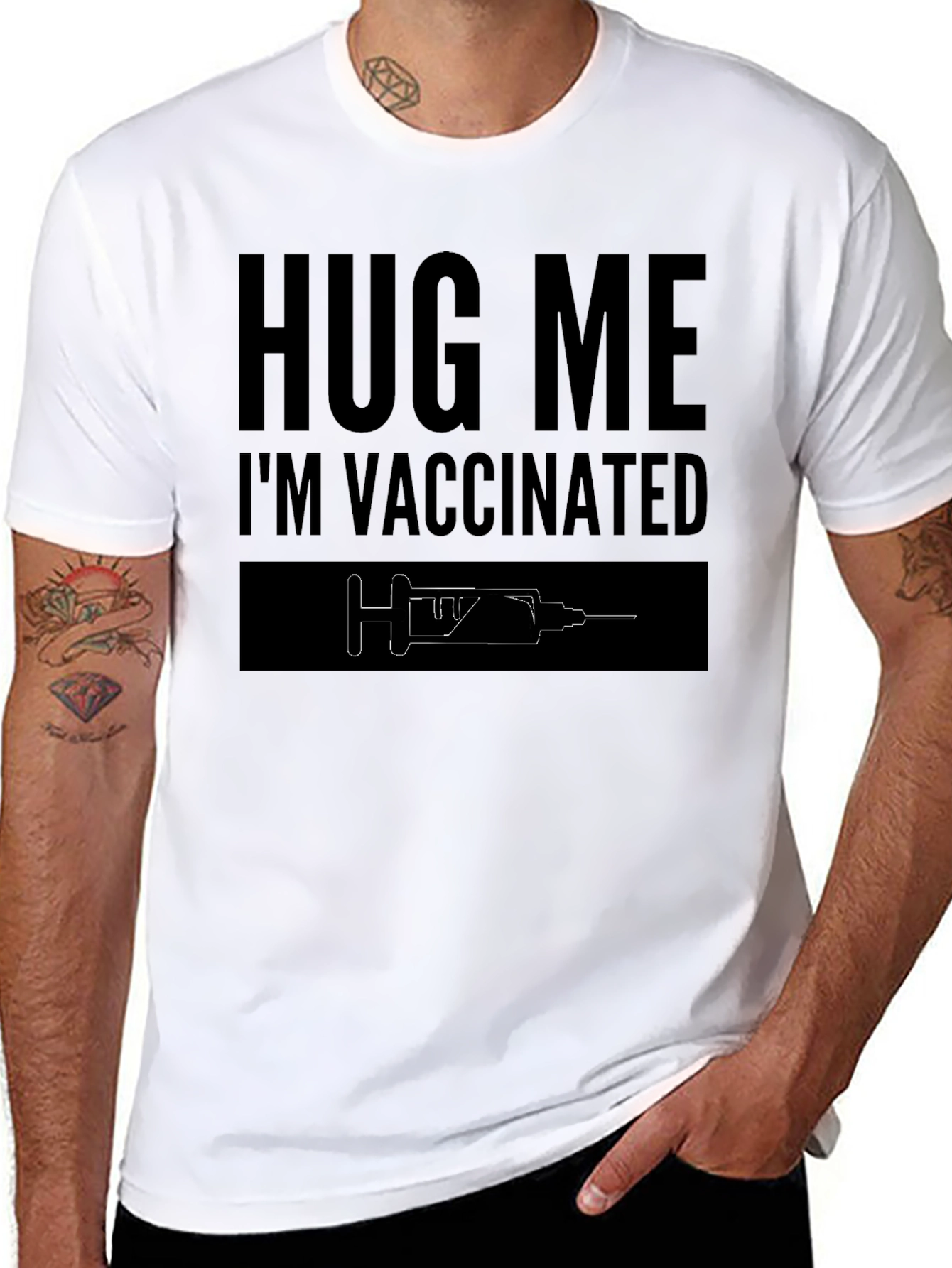 Hug Me Im Vaccinated T-Shirt - Black Cotton Tee