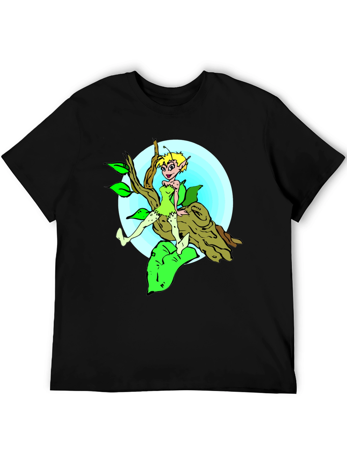 Cartoon Fairy Graphic Tee - Black