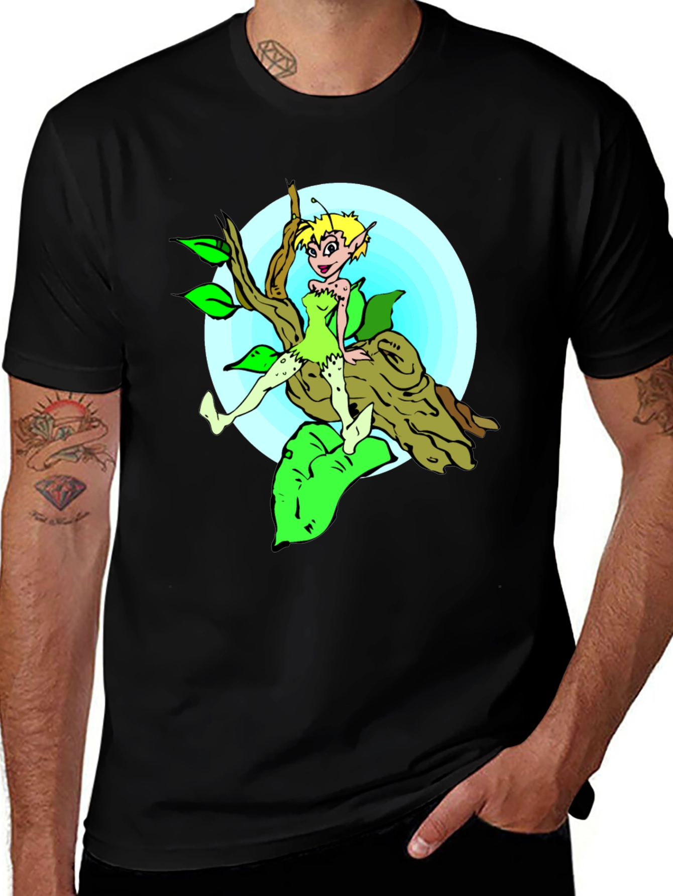 Cartoon Fairy Graphic Tee - Black
