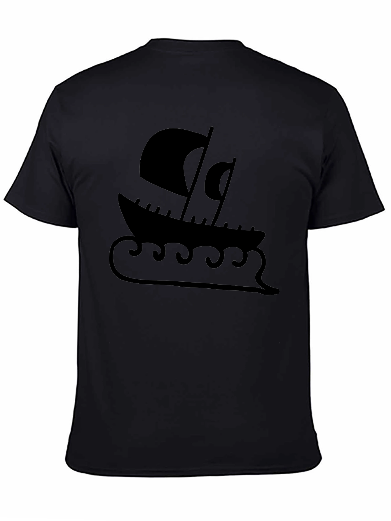 Viking Ship Graphic Tee - Black Cotton Blend