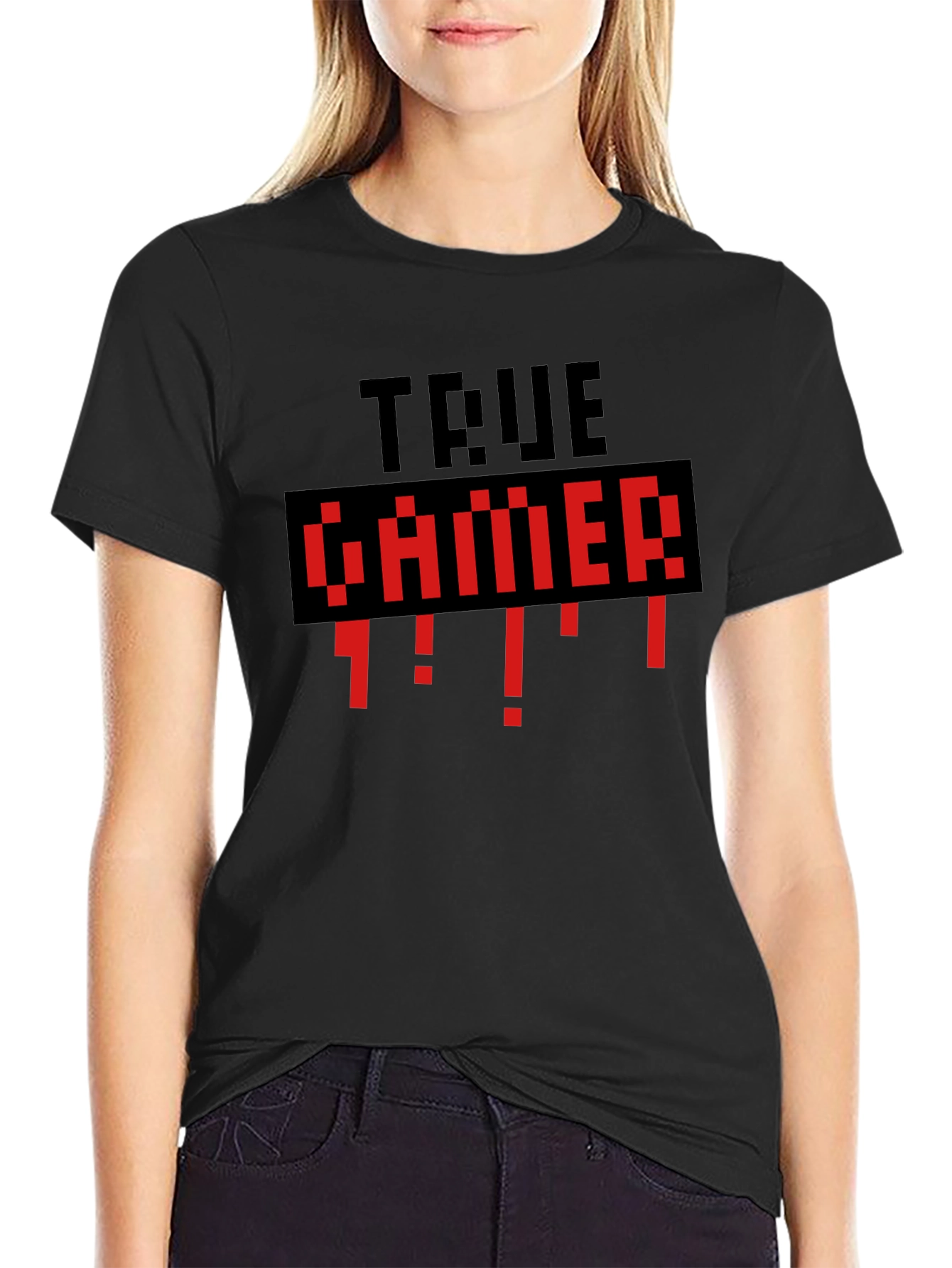 True Gamer Black T-Shirt - Retro Pixel Style