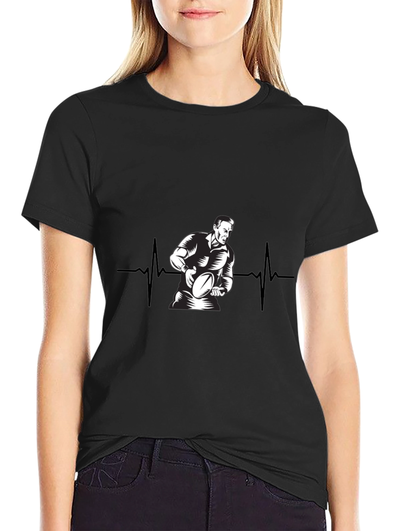Rugby Heartbeat Black T-Shirt