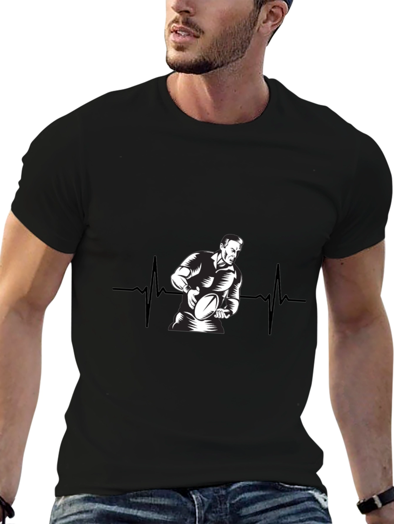 Rugby Heartbeat Black T-Shirt