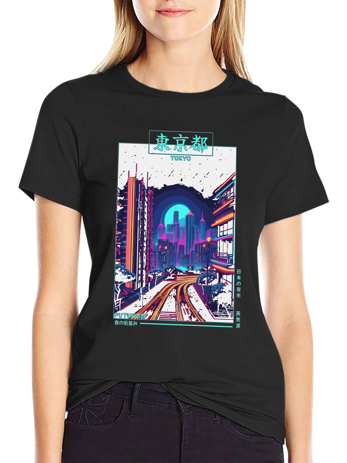 Tokyo Cityscape Graphic Tee - Retro Futurism Style