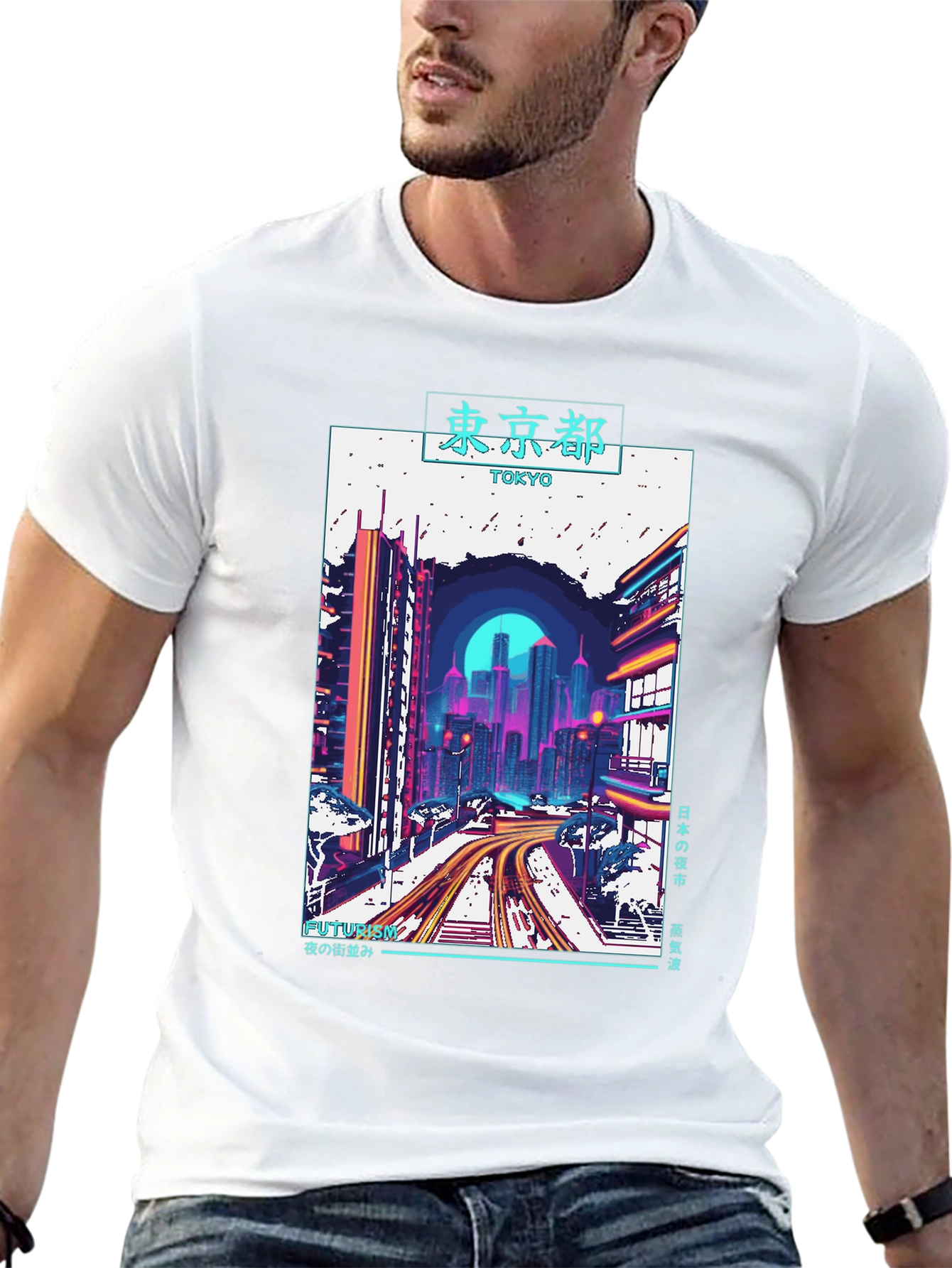 Tokyo Cityscape Graphic Tee - Retro Futurism Style
