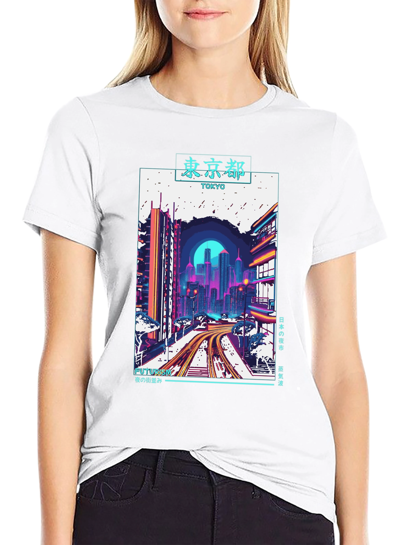Tokyo Cityscape Graphic Tee - Retro Futurism Style