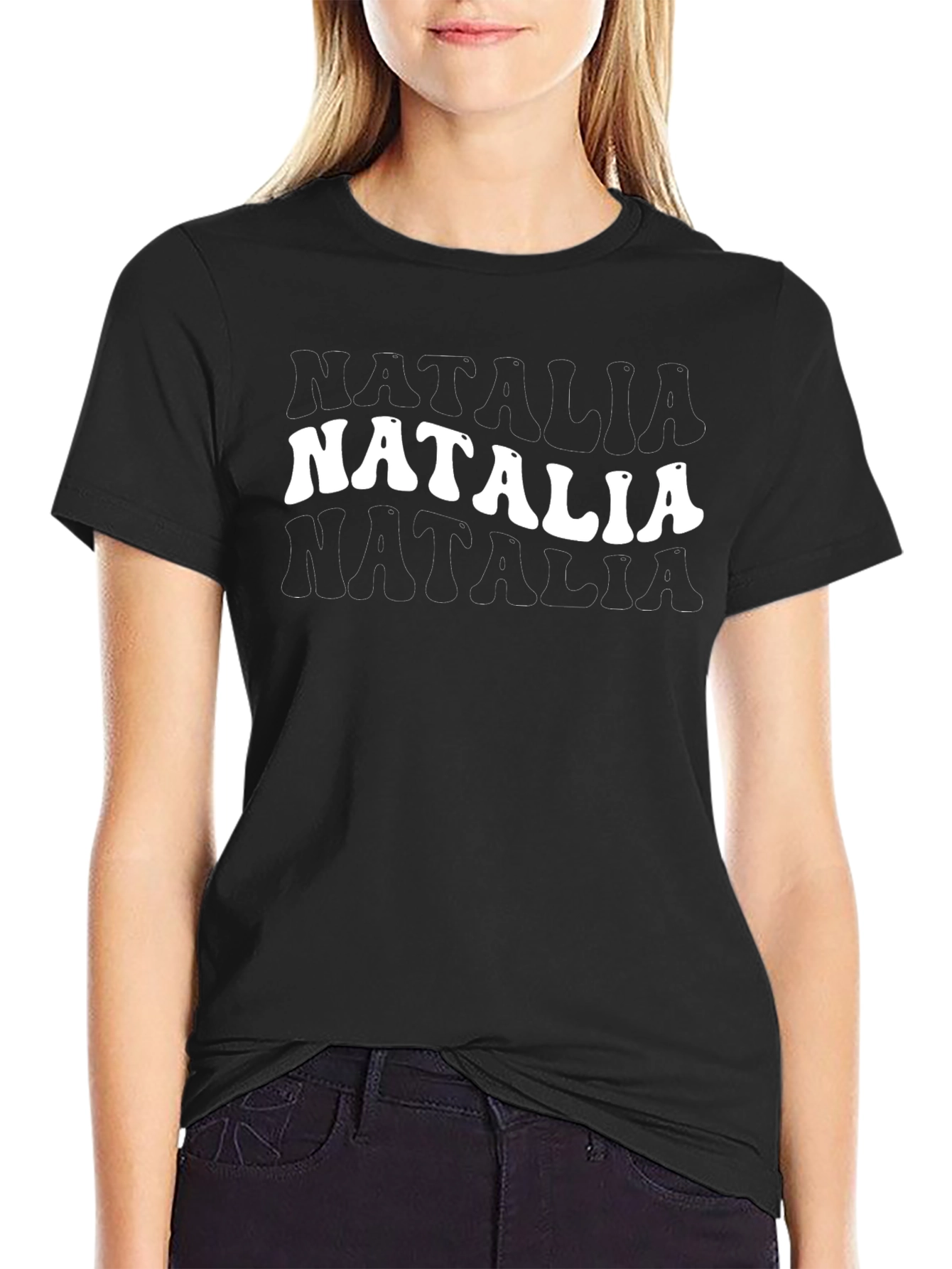 Natalia Retro T-Shirt - Black Cotton Tee