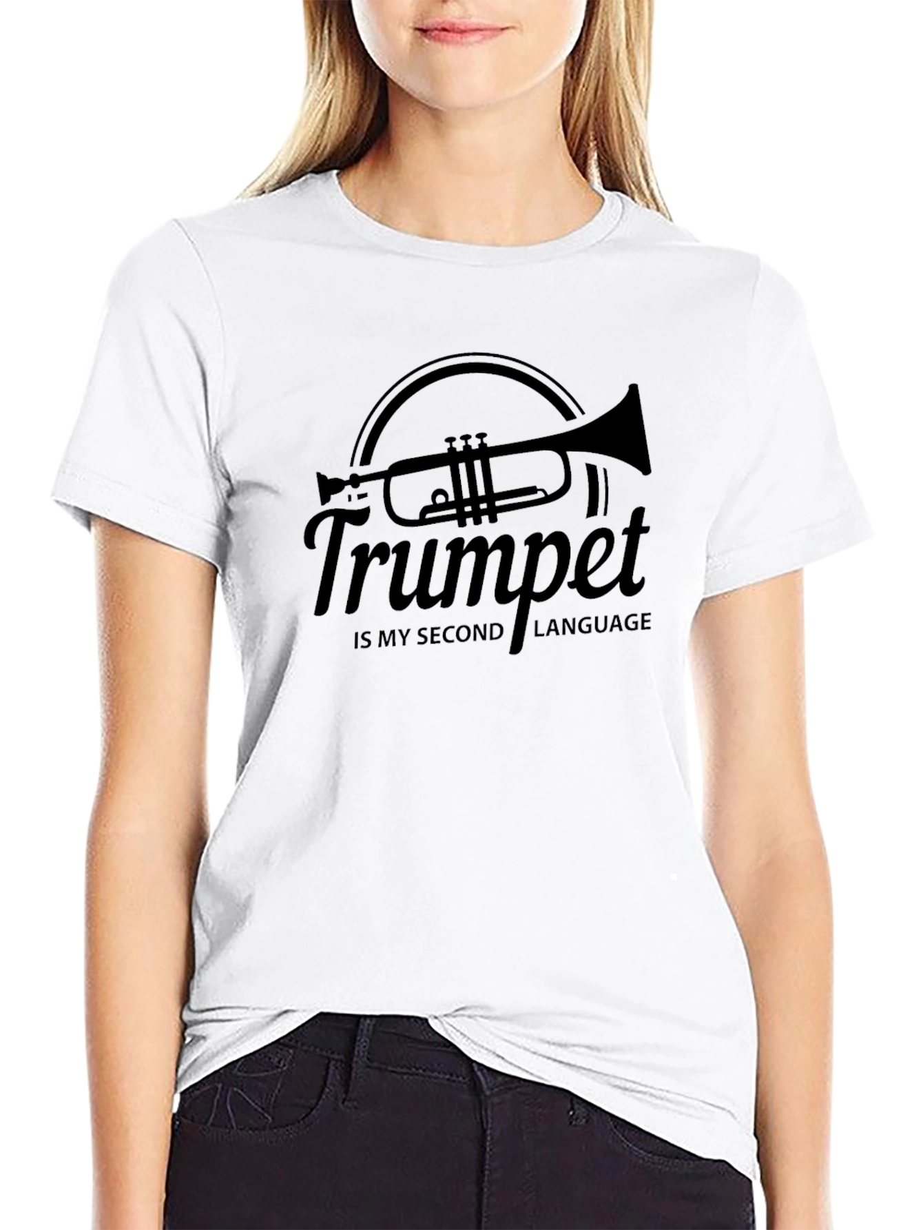 Trumpet is My Second Language Black Graphic Tee