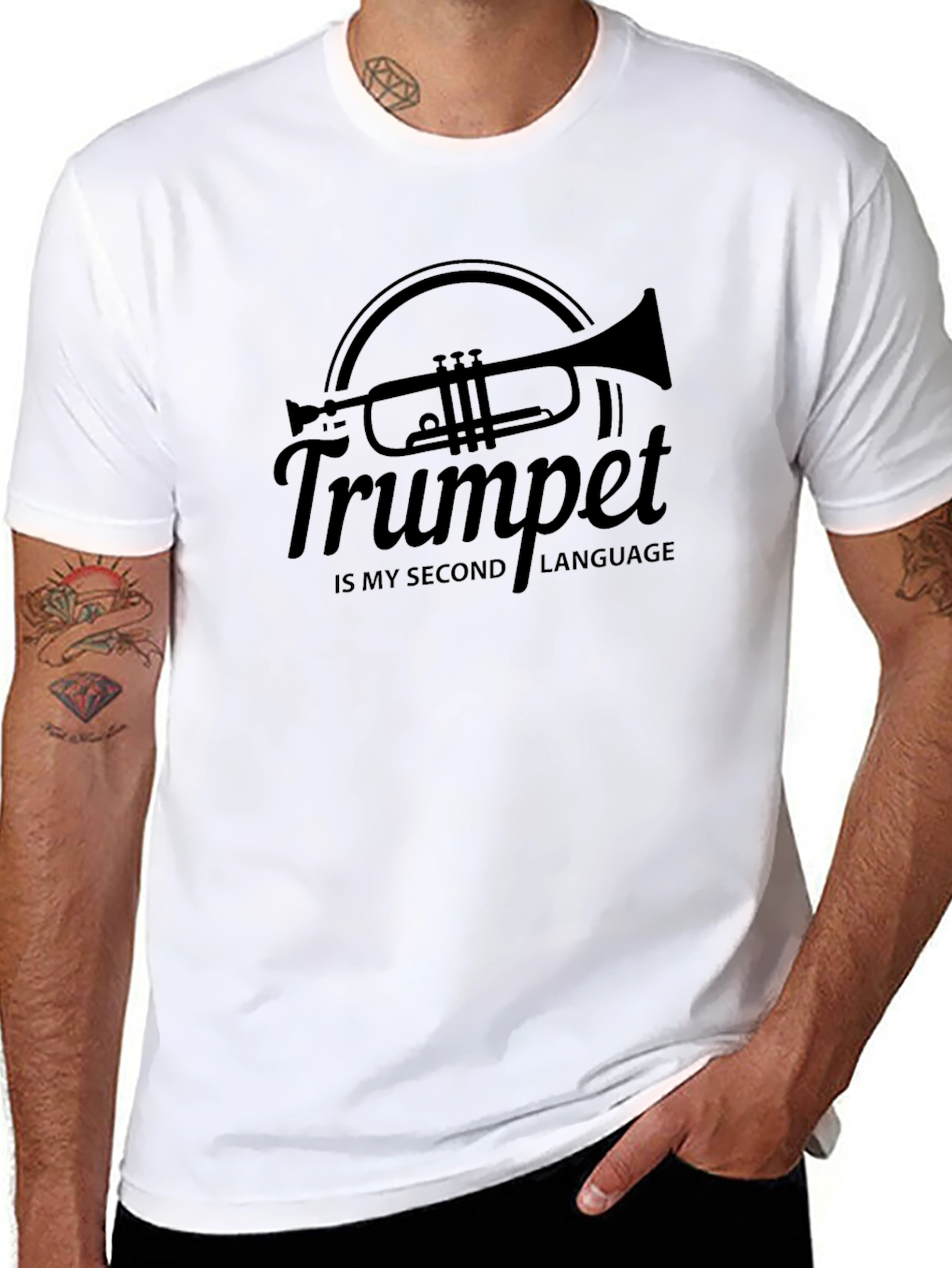 Trumpet is My Second Language Black Graphic Tee