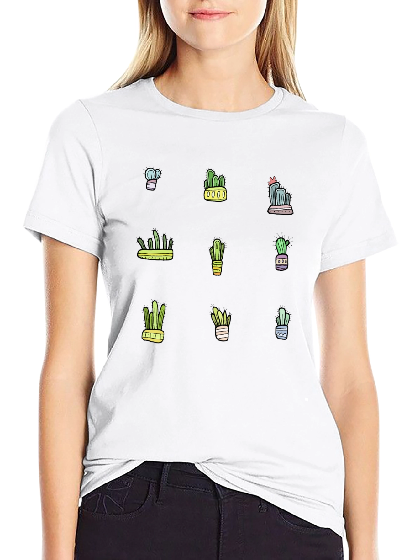 Cactus Print Black T-Shirt - Trendy Botanical Design
