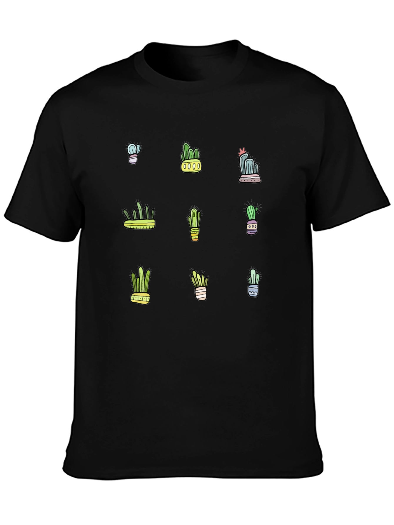 Cactus Print Black T-Shirt - Trendy Botanical Design