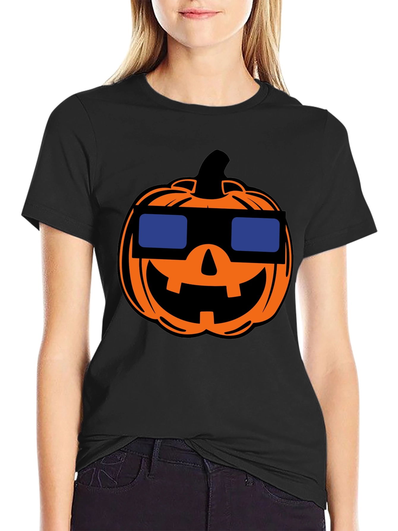 Cool Pumpkin Halloween Black T-Shirt