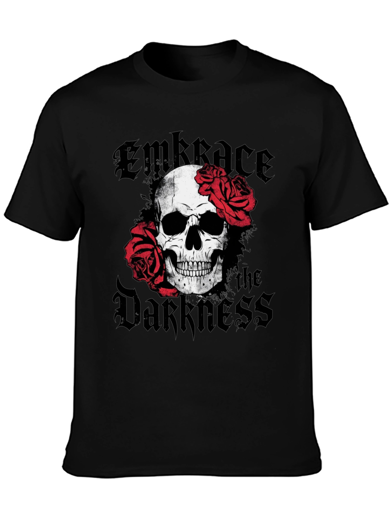 Embrace the Darkness Skull & Roses Graphic T-Shirt