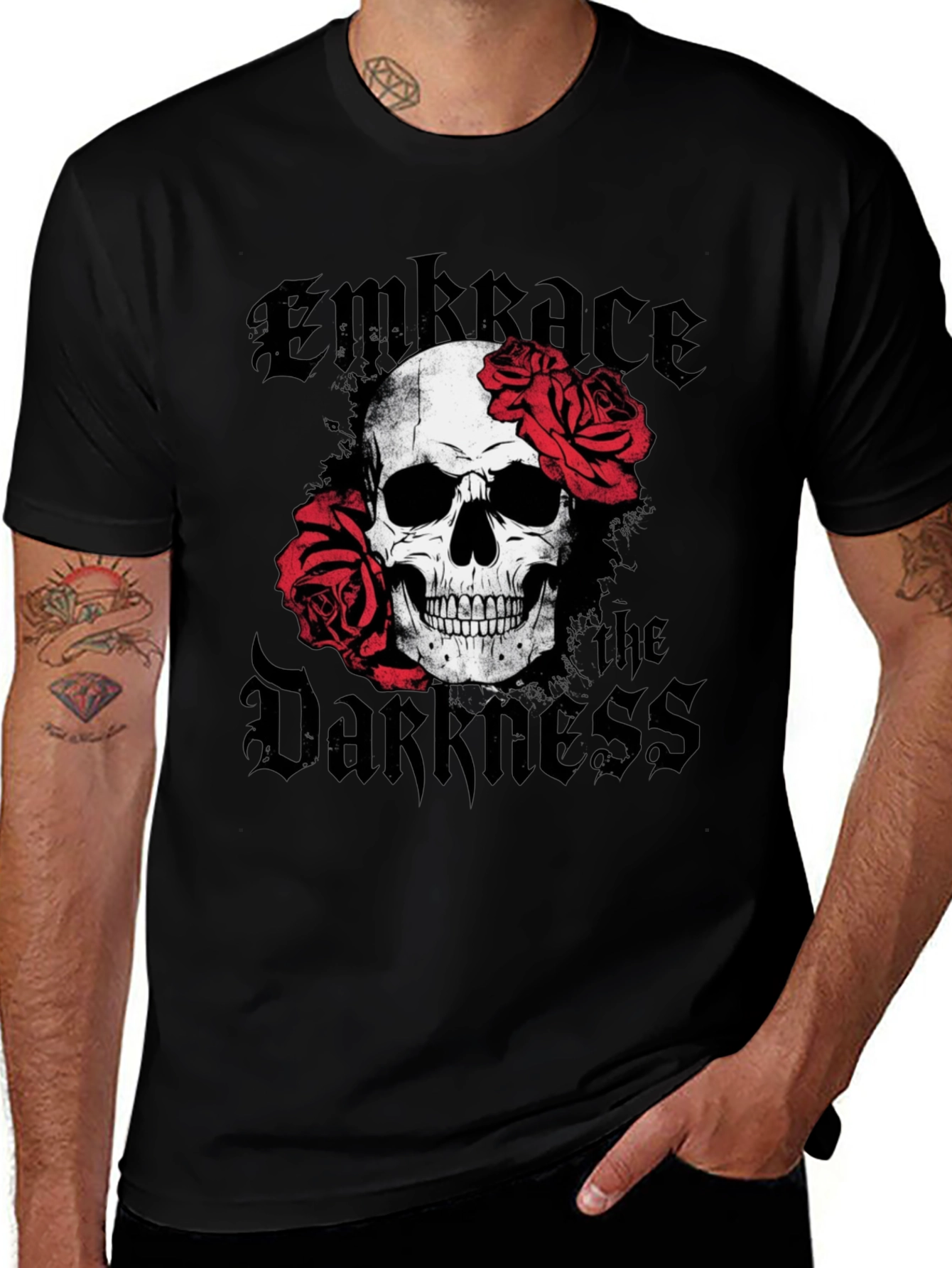 Embrace the Darkness Skull & Roses Graphic T-Shirt
