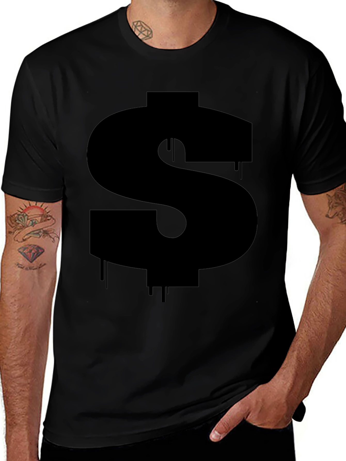 Mens Black Dripping Dollar Sign Graphic Tee