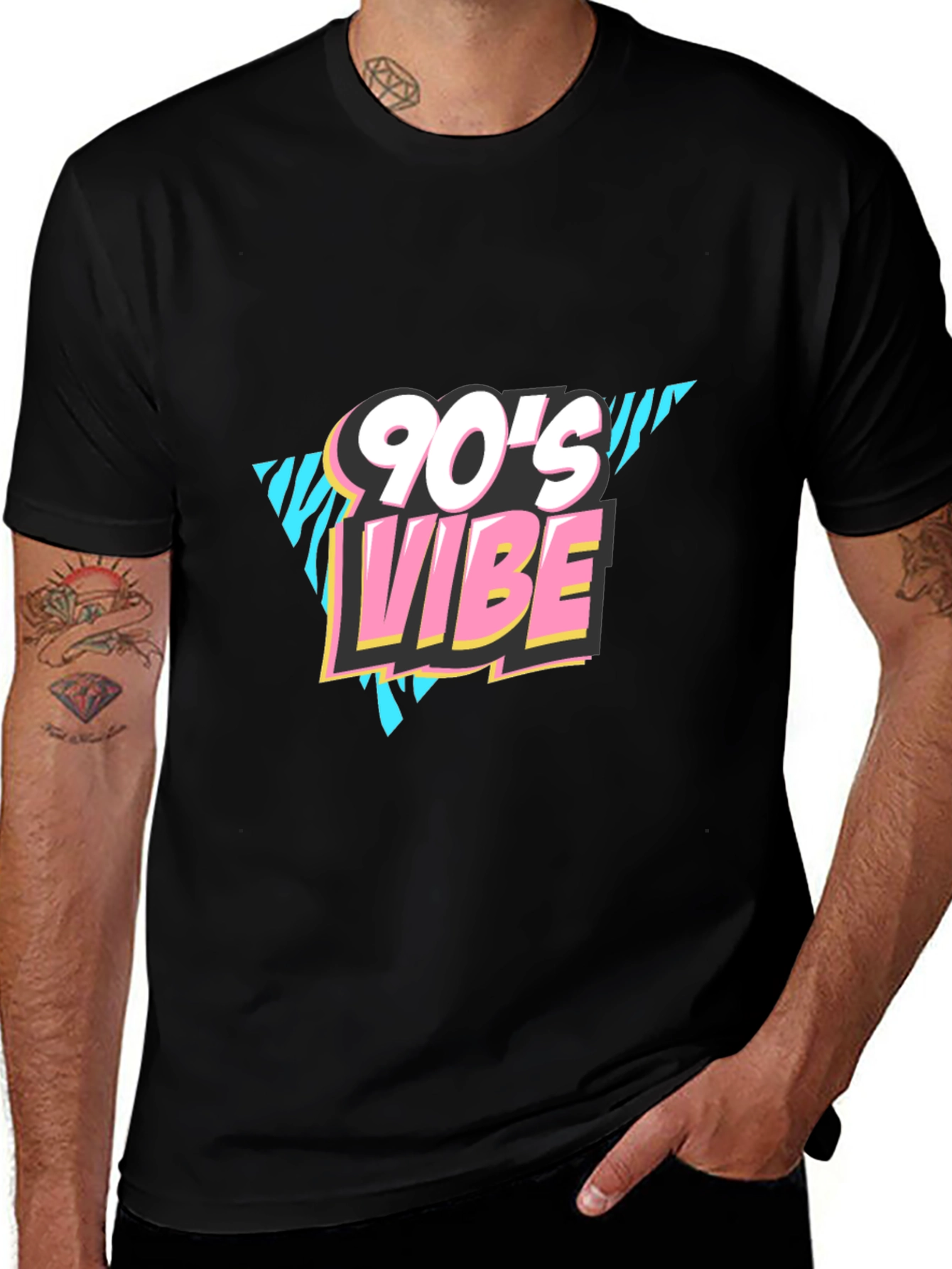 90s Vibe Graphic Print Black T-Shirt