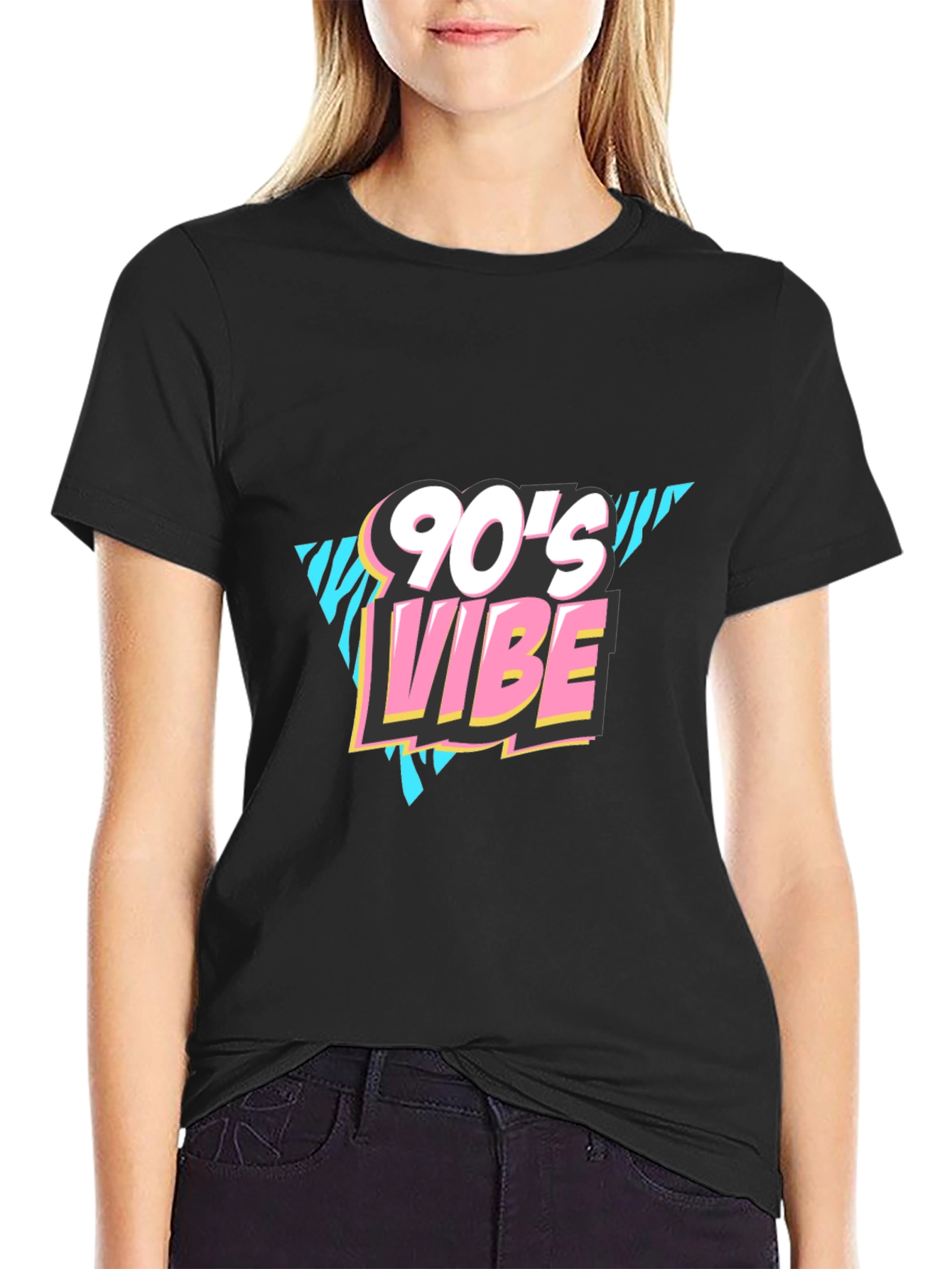 90s Vibe Graphic Print Black T-Shirt