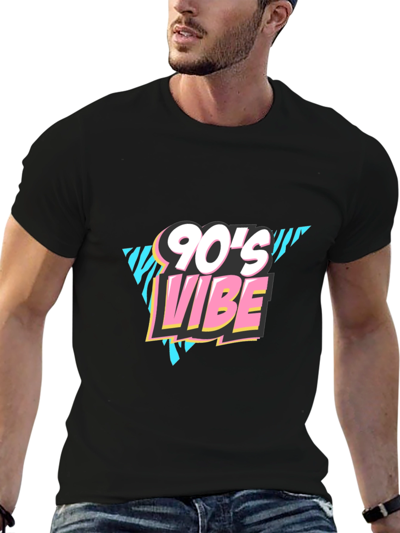 90s Vibe Graphic Print Black T-Shirt