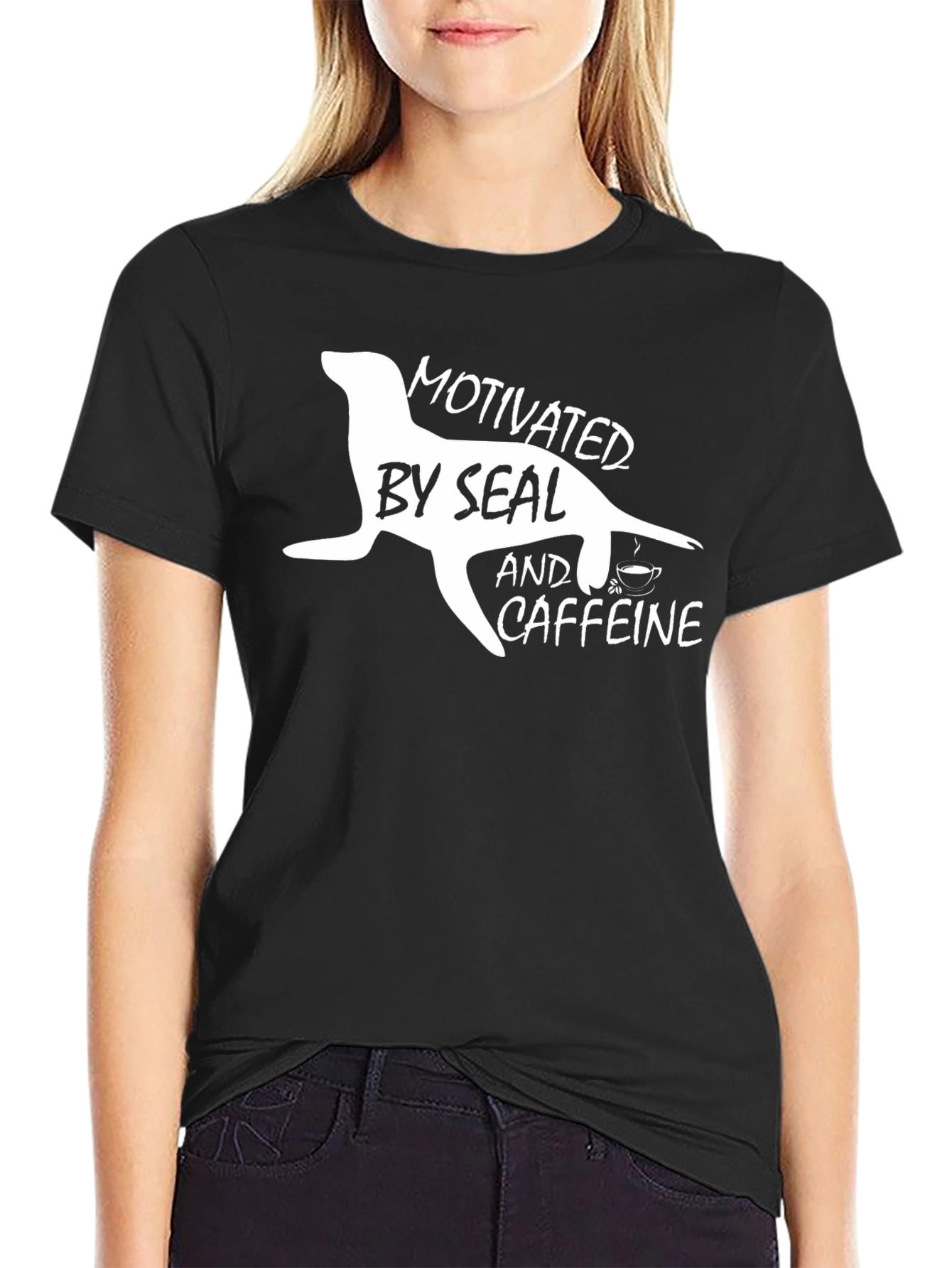 Motivated by Seal and Caffeine Black T-Shirt