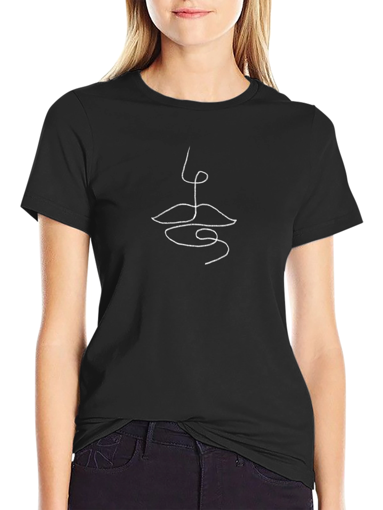 Abstract Lips Graphic Tee - Black Cotton T-Shirt