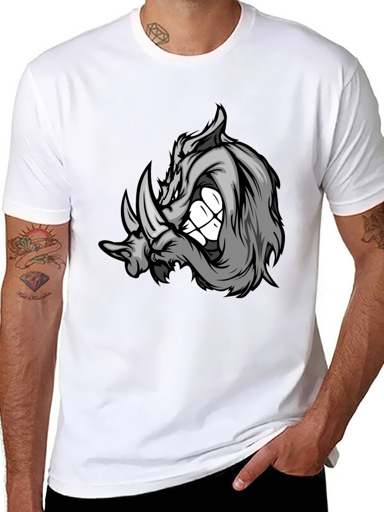 Rhinoceros Graphic Tee - Black Cotton Blend