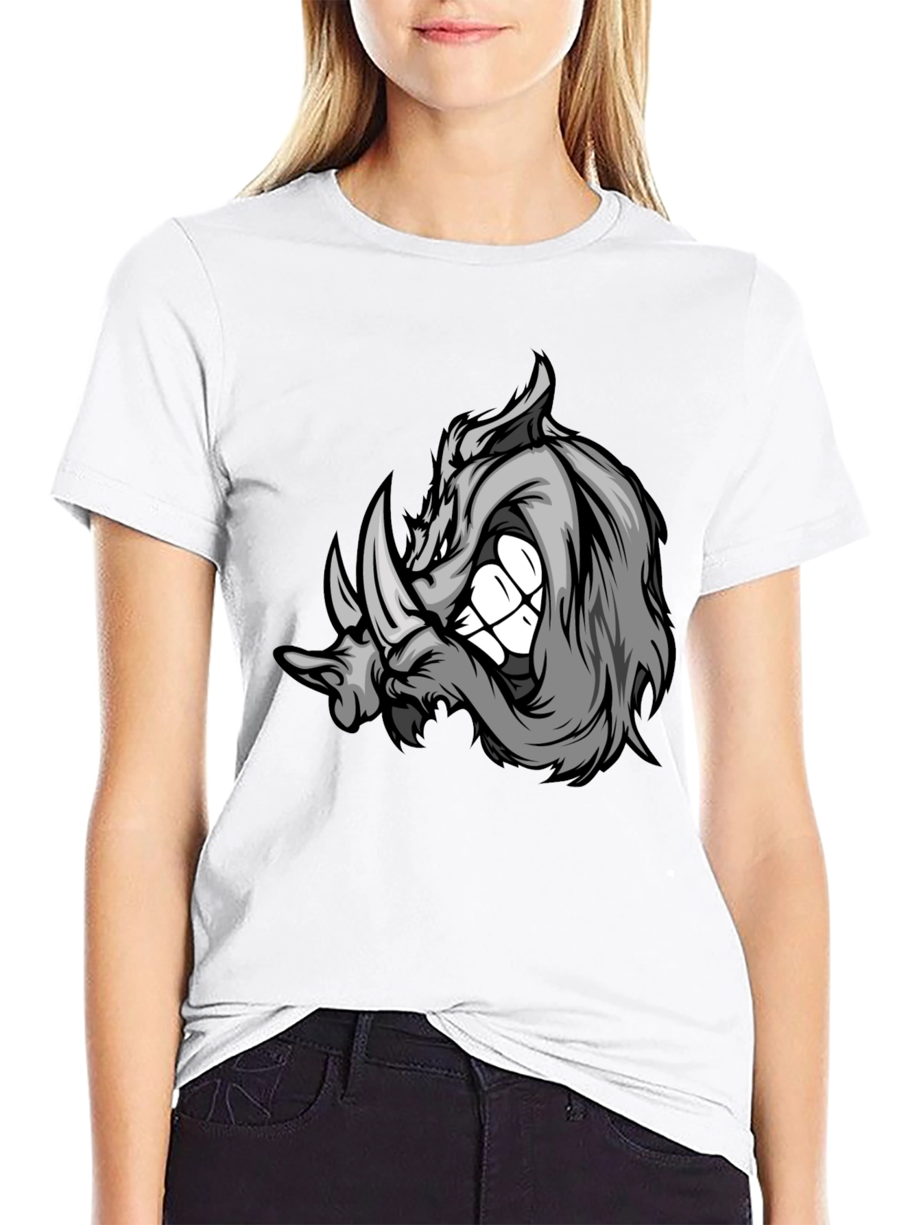 Rhinoceros Graphic Tee - Black Cotton Blend
