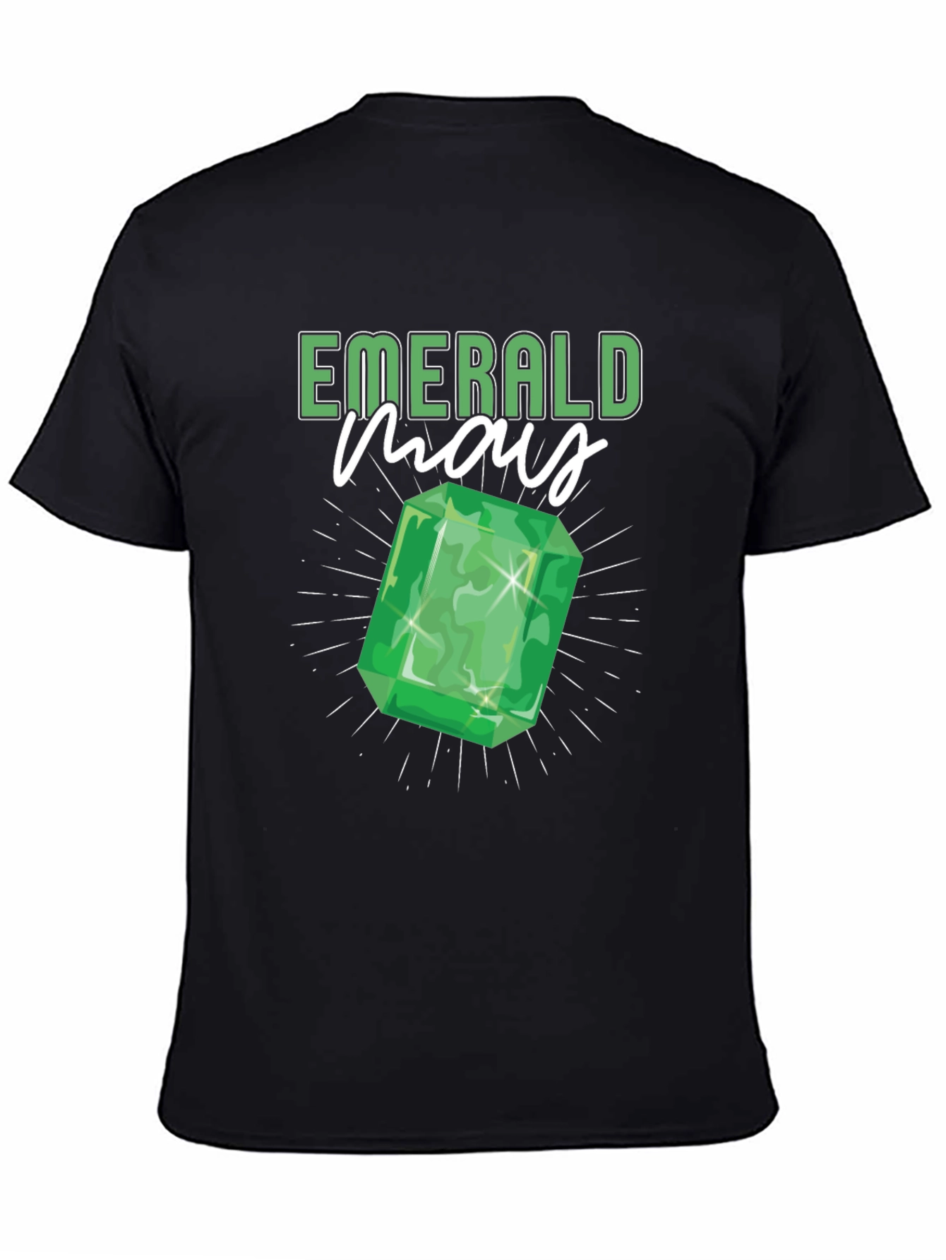 Emerald May Birthday Gem T-Shirt - Black