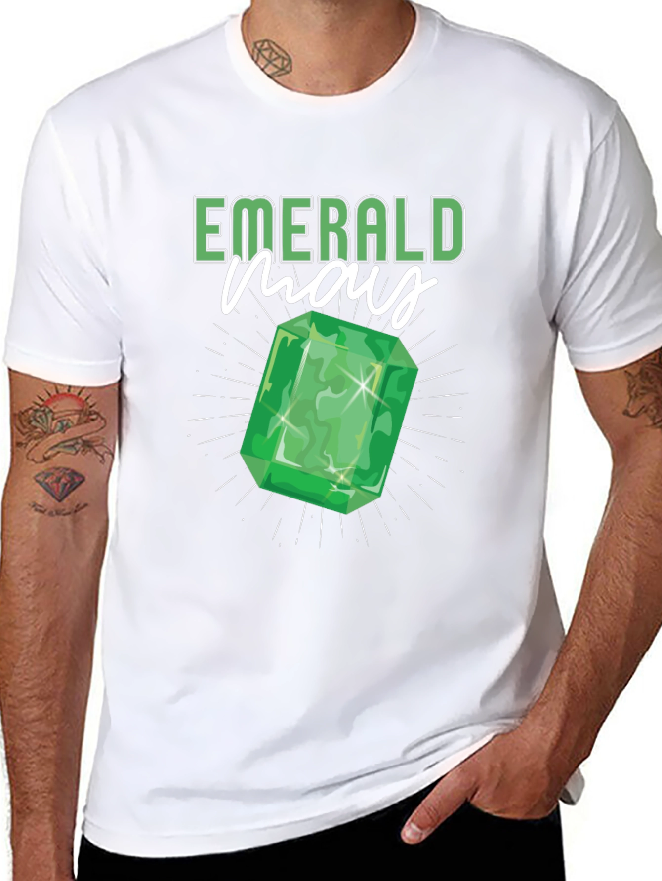 Emerald May Birthday Gem T-Shirt - Black