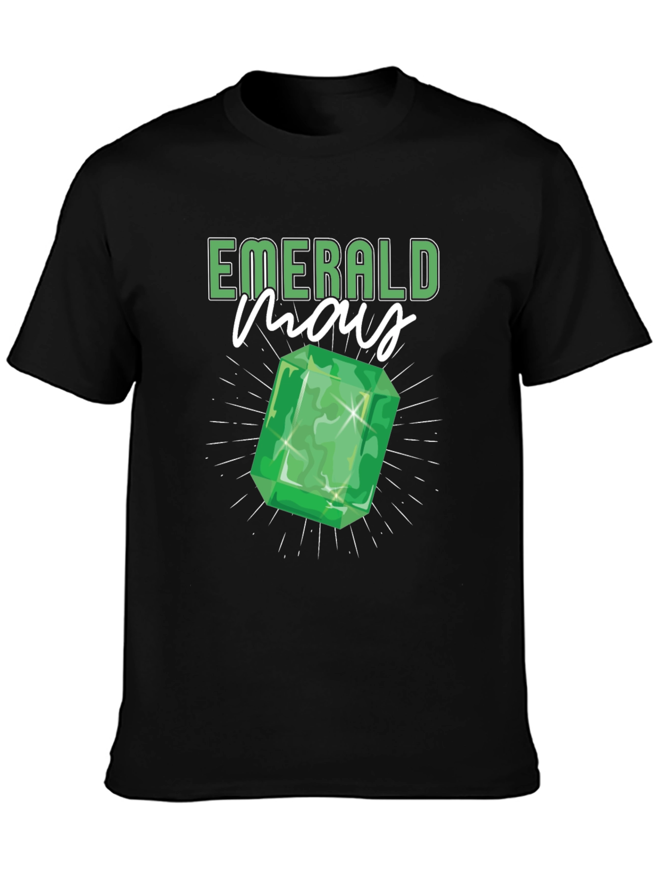Emerald May Birthday Gem T-Shirt - Black