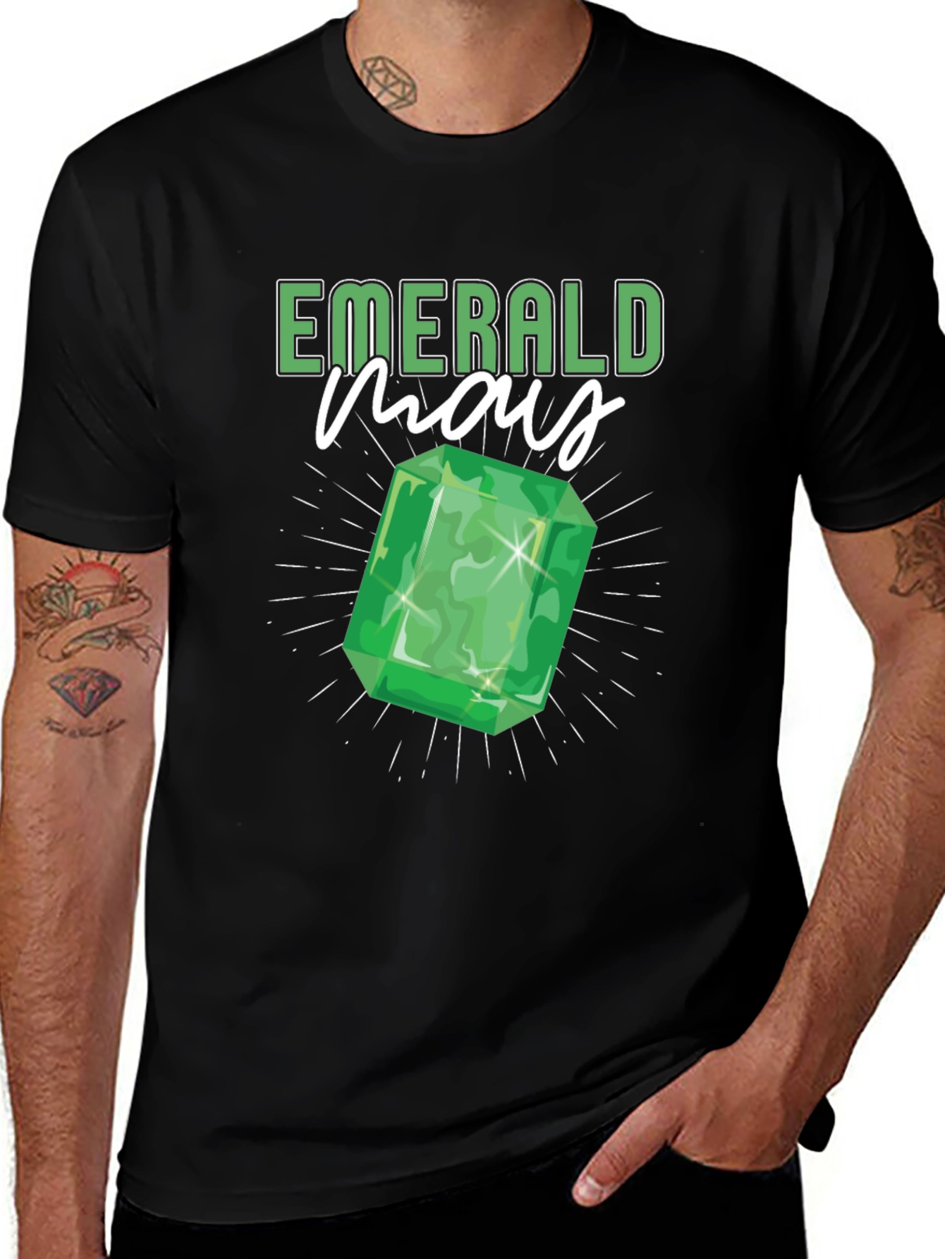 Emerald May Birthday Gem T-Shirt - Black