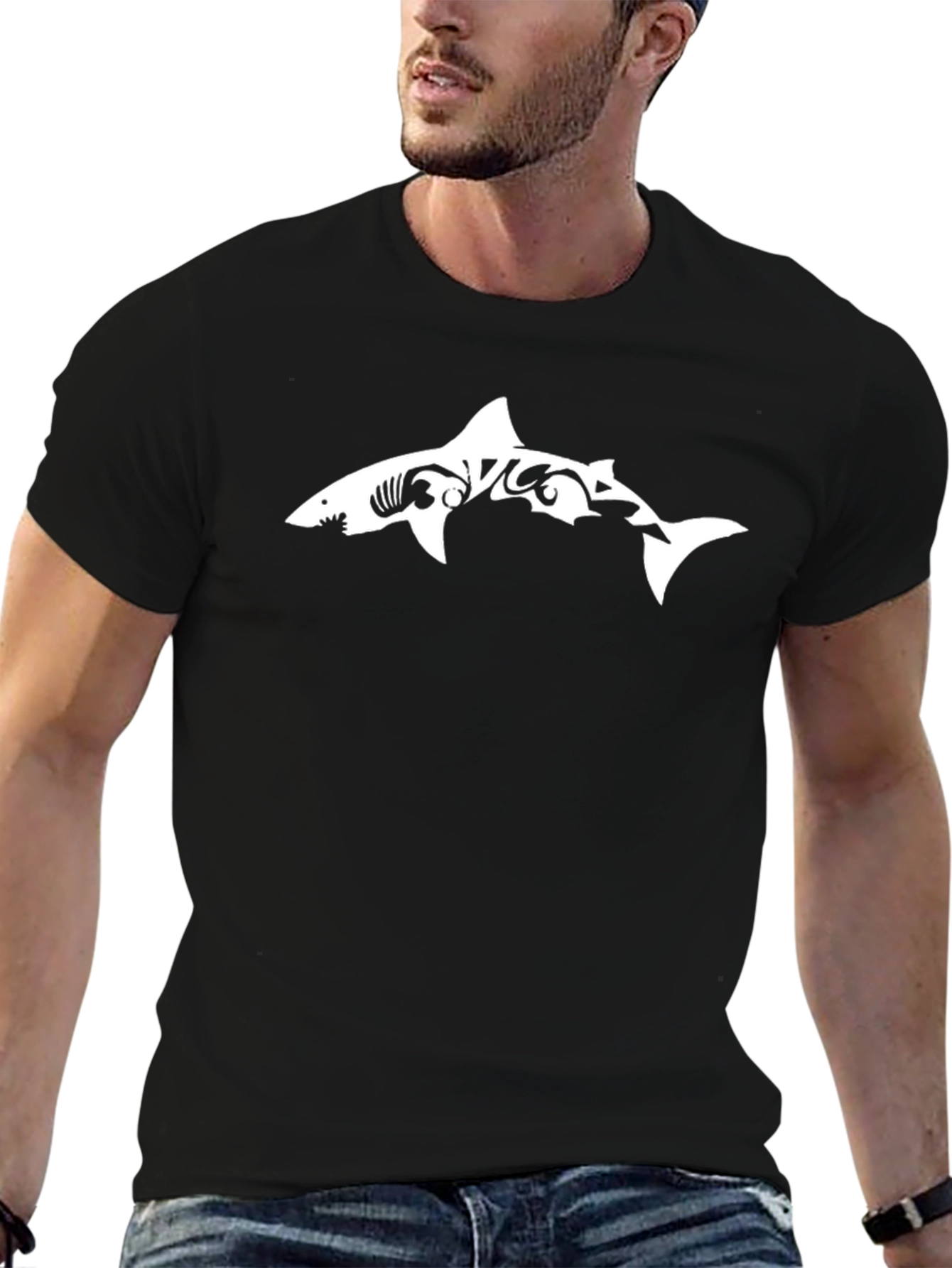 Black Shark Tribal T-Shirt - Unique Graphic Tee