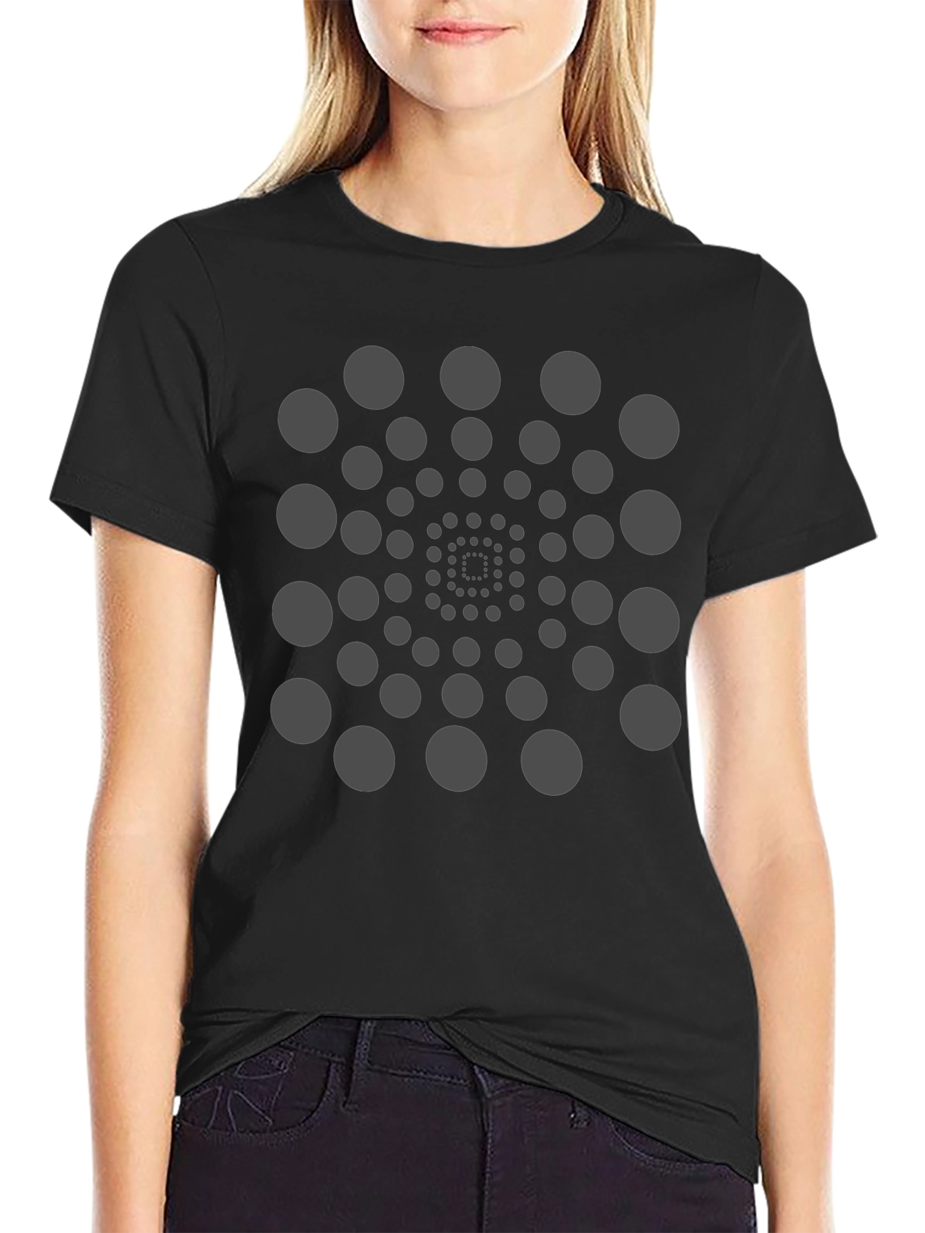 Geometric Circle Spiral Black T-Shirt